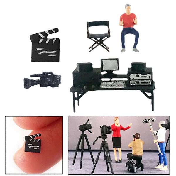 1/64 Handmålad Figur Filmningsscen Utrustning Rekvisita för Scenmodell Sagotravgårdslayout Diorama Skrivbordsdekoration Tillbehör S-Spår