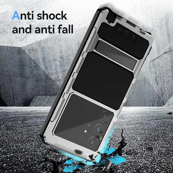 Aluminiumpansarfodral för Samsung Galaxy S24 Ultra, Militärt Slitstarkt Helkroppsrobust Fodral med Skärmskydd & Kamerasobjektivskydd silver