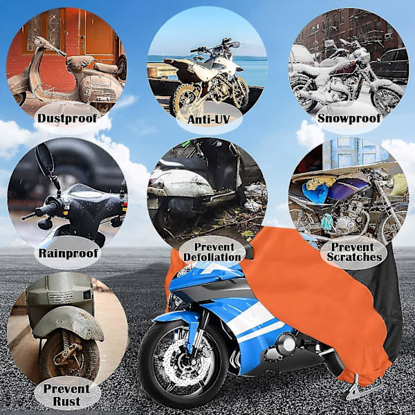 Motorcykelöverdrag för utomhusförvaring, 210d vattentät regnskydd dammskydd UV motorcykelöverdrag med nattreflektor nyckelhål vindskydd spänne 96,5 X 50