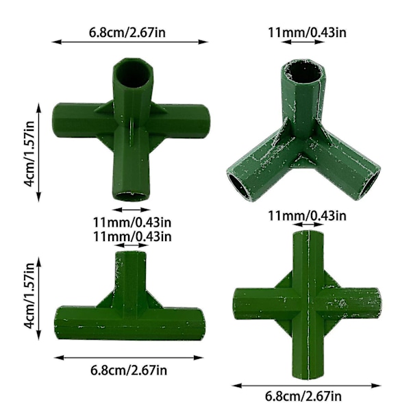 20 stk Drivhusrammeforbindelser 11 mm, Plast PVC Byggeforbindelse, Stokkforbindelse for Hagekonstruksjon