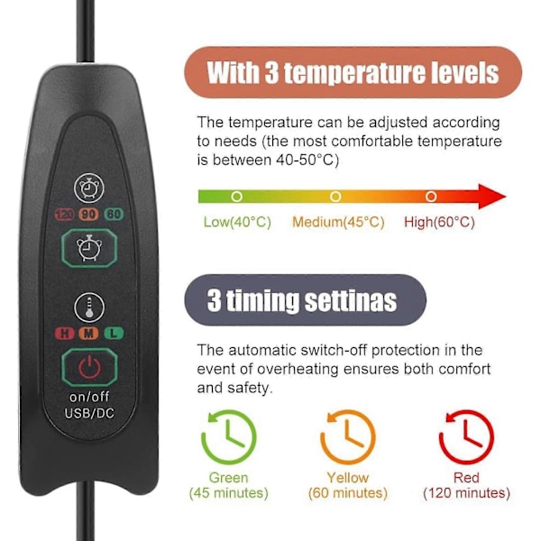 Sähköinen jalkalämmitin, flanelli jalkalämmitin, Usb jalkalämmitin, 3 lämmitysasetusta, Kaukosäätimen lämmönsäätö, Pestävä -CHN gray