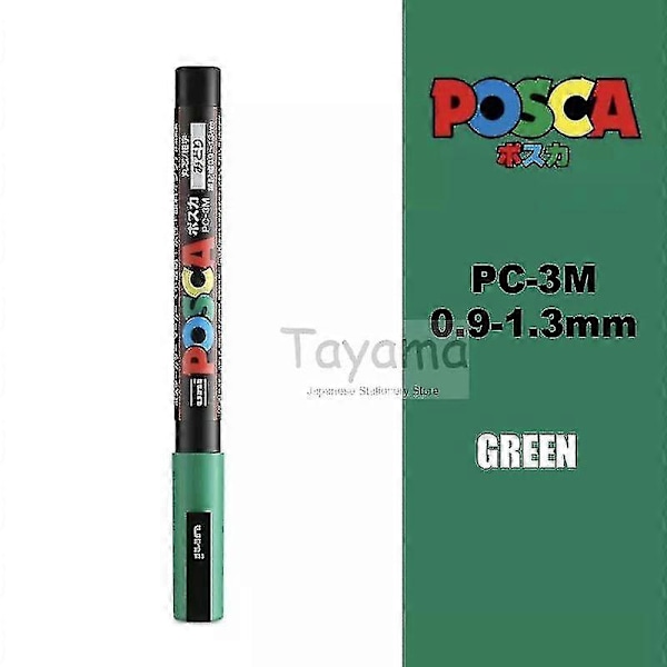 1 stk Uni Posca Pc-3m Malingmarkør - Ekstra Fin Kulepenn 0,9-1,3 mm Kunstmarkørpenner Vannbasert 24 Farger Tilgjengelig - Kunstmarkører - green