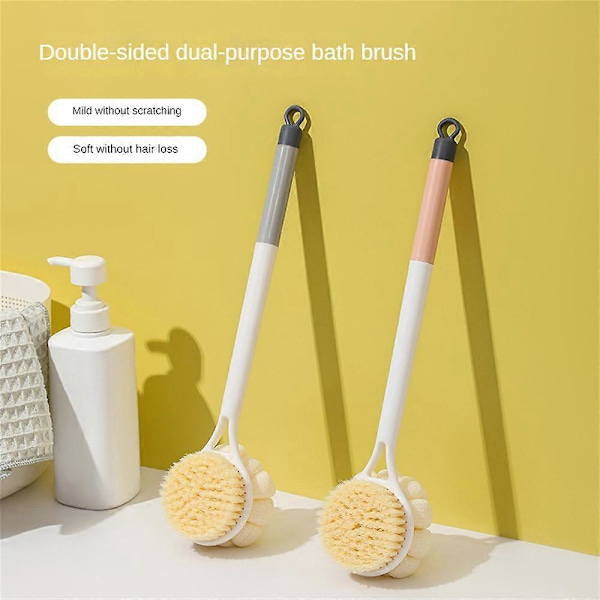 Badborste med långt handtag, mjukt nät, ryggskrubb, kroppssvamp, duschloofah grey