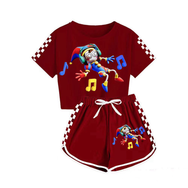 Magic Numbers Circus T-shirt + shorts sportspyjamas til drenge og piger børnesæt Claret 150cm