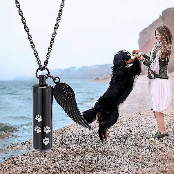 Kremerings Smycke Paw Print Skelett Halsband Människa Husdjur Aska Cylinder Benhänge Minnesgåva Metall