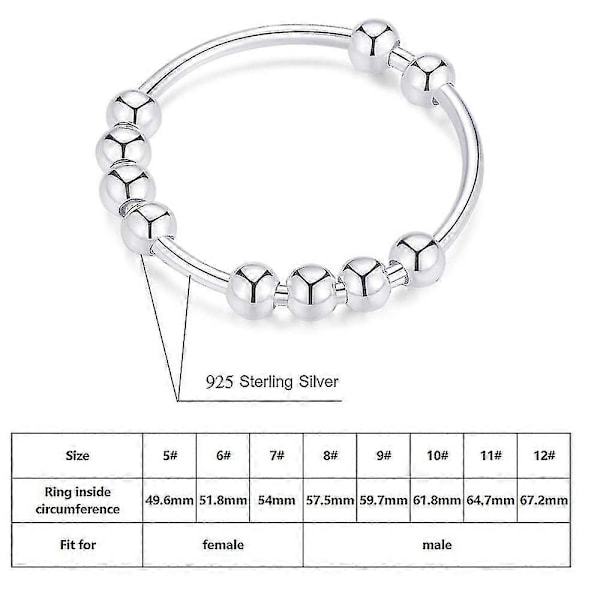 925 Sterling Silver Ångestdämpande Ring För Kvinnor Män Fidgetringar För Ångest Ångestring Med Pärlor Spinnerring För Ångest Snurrring 9