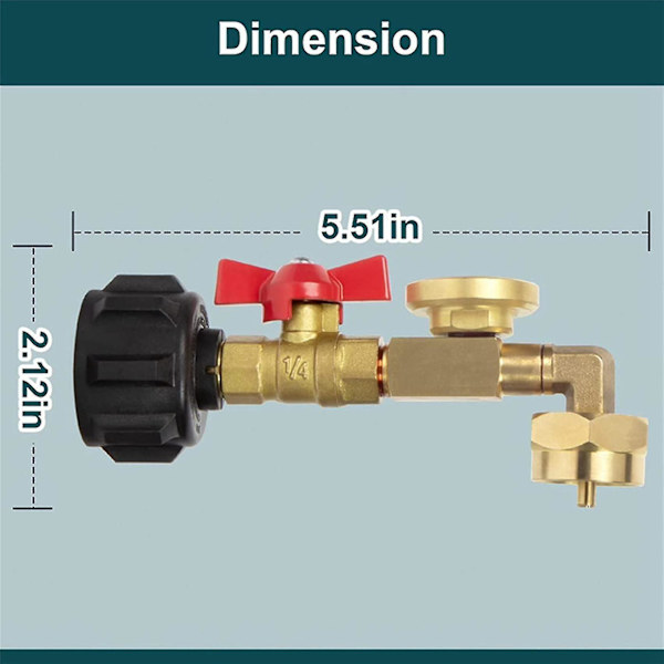 Propaanin täyttöadapteri venttiilillä ja mittarilla, täytä 1 lb pullot 20 lb säiliöstä, 90 asteen kulma, E -CNSZ