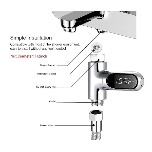 Dusjtermometer, 0~100  Baby Badevann Termometer Med 360 Roterende Display Led Digital Display Dusjvann Termometer