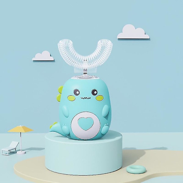 Automatisk Mundrensning Børne Elektrisk Tandbørste Enhed USB Opladning Sonic Sød Dinosaur U-formet green-basis ages 2-6