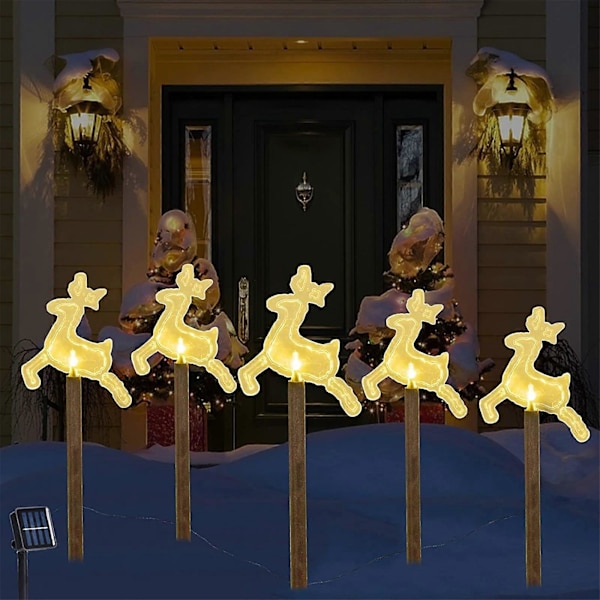Juldekorationer 5-pack Solcellslampor Utomhus Julträdgårdsskylt Julmönster Solcellslampa b