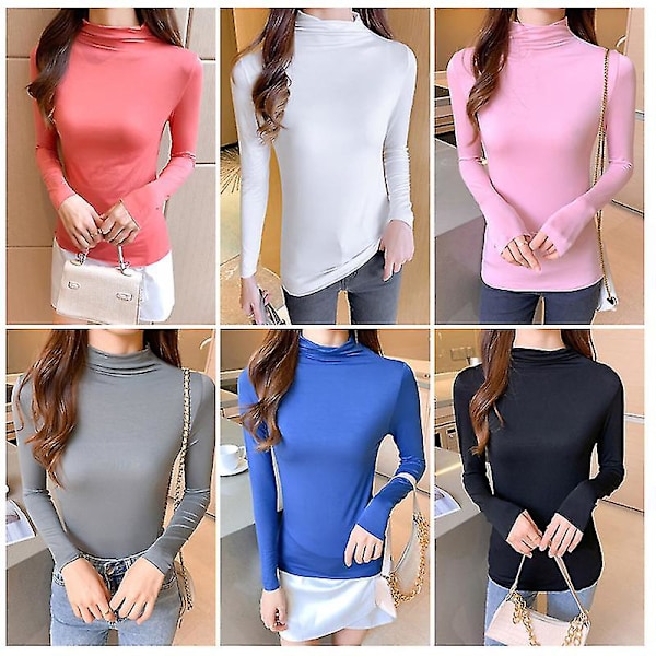 Womens Turtle Neck Long Sleeve T-shirt Comfy Soft Top Warm Mock Casual Tunic -GSL