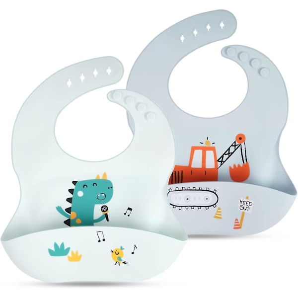 Silikone Baby Bib, 3d Baby Afvænningssmage, Vandtætte Baby Madning Smage Justerbar Med Bred Madfanger Lomme, Unisex Blød Og Nemt At Tørre Af Til