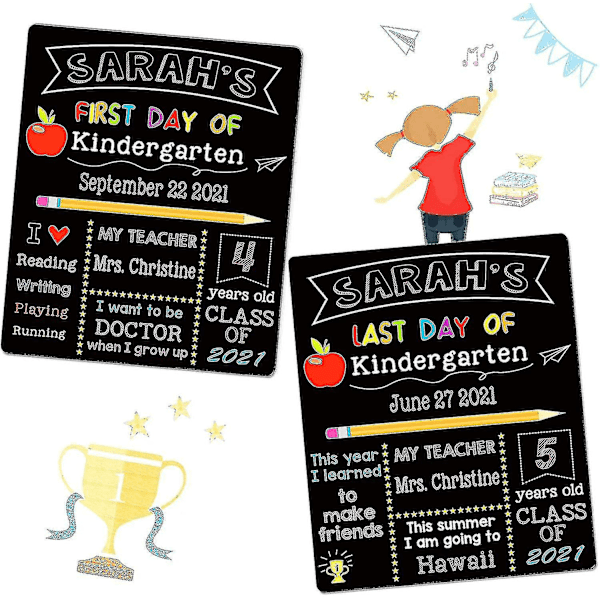Første Skoledag Tavle, 25 X 30cm Dobbeltsidet Tilbage Til Skolen Skilt, Genanvendelig 1. Dag I Børnehave/ Kindergarten