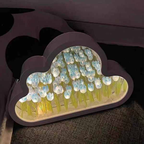 Cloud Mirror Tulip Lamp, Diy Handgjord Led Tulip Nattlampa, Simulerad Blomma, Sovrum Sängbordslampa, Skrivbordsdekorationer -CHSZ blue