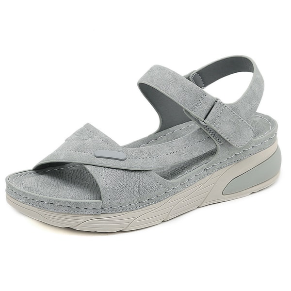 Lette sandaler for uformelle sporter, komfortable tykke såler med borrelåssøm, store damesko grey 39