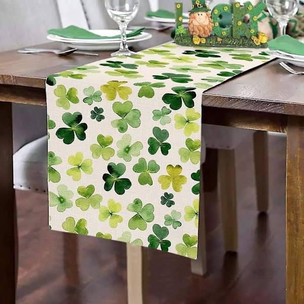 St. Patricks Day Bordløber, Ferie Køkken Spisebord Dekorationer Shamrock Forår Sæsonbestemt Bordlinned Til Hjemmefest b l - 33x275cm