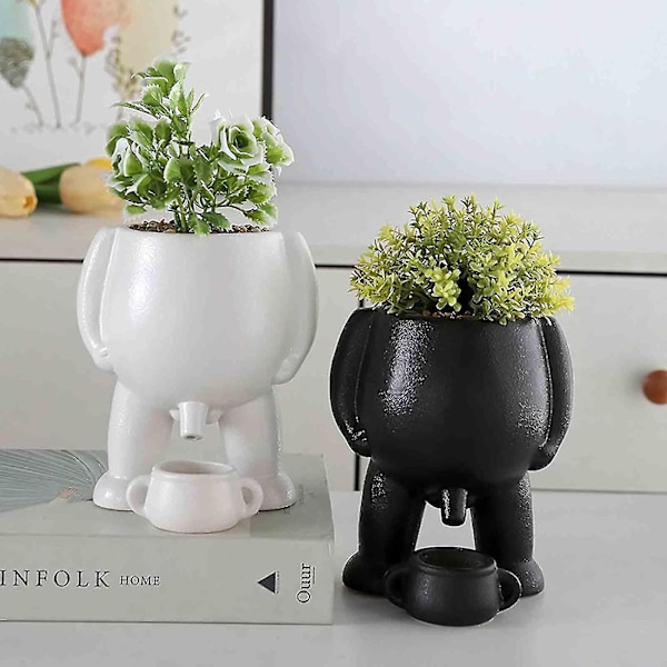 Piss Pot Planter, grönska Pot, kissande rolig vas, roliga suckulenta krukor med dränering för inomhusväxter, 50% erbjudande -SZCN black