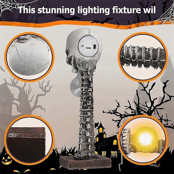 Resin Kranium Skelet Rygsøjle Bordlampe Horror 3d Statue Skrivebordslampe Til Halloween Dekoration Hjemmeindretning ZD.16