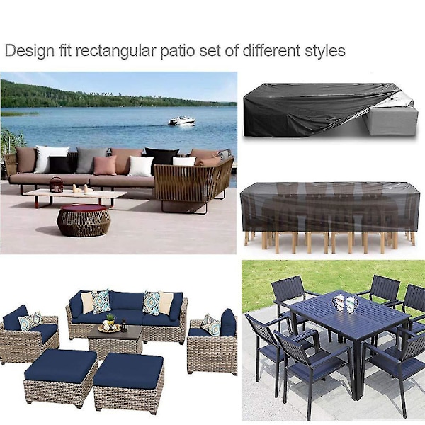 210d Oxford hagemøbeltrekk vanntett innendørs utendørs rektangulært bord skrivebord beskyttelsessett med snorlås -JRCH 250 x 200 x 80 cm
