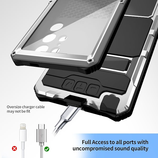 Aluminiumpansarfodral för Samsung Galaxy S24 Ultra, Militärt Slitstarkt Helkroppsrobust Fodral med Skärmskydd & Kamerasobjektivskydd black