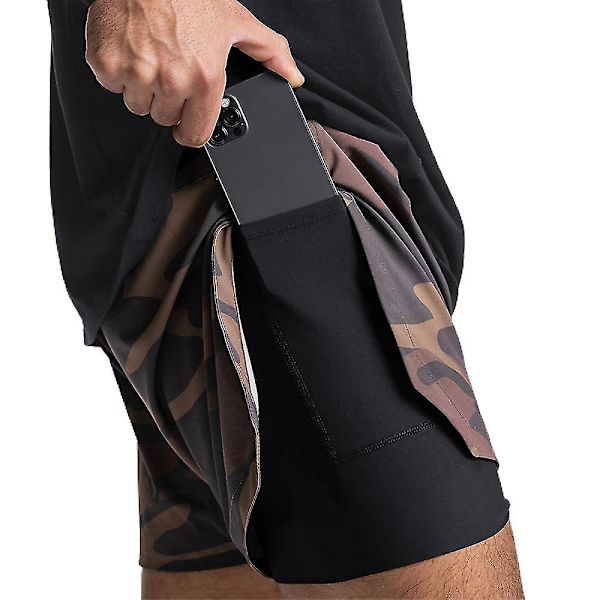 Herre Dobbelt Lag Shorts Casual Running Jogging Sommer Gym Sports Short Pants ZD J army green