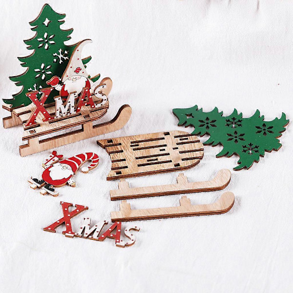 Julkalender för semester Juldekoration Trä DIY Släde Ornament Kombination Dekoration a