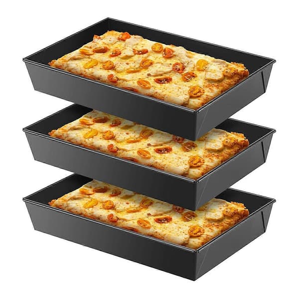 3 stk. Detroit Style Pizzaform Hårde Rektangulære Pizzaforme