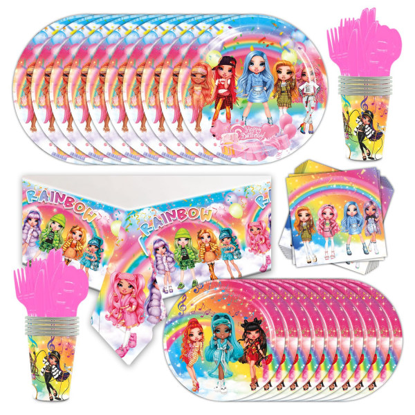 Rainbow Doll Födelsedagsfest Tillbehör Barn Tema Set dekoration