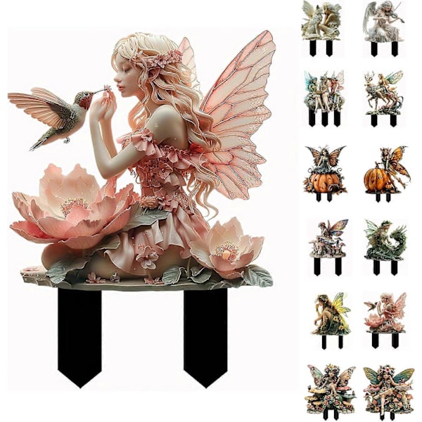 Bohemian Fairy Blomsterpot Dekorasjon, 2D Fehage Planter Tilbehør, Fehage Figurer for Potteplanter og Hageplen Dekor k1