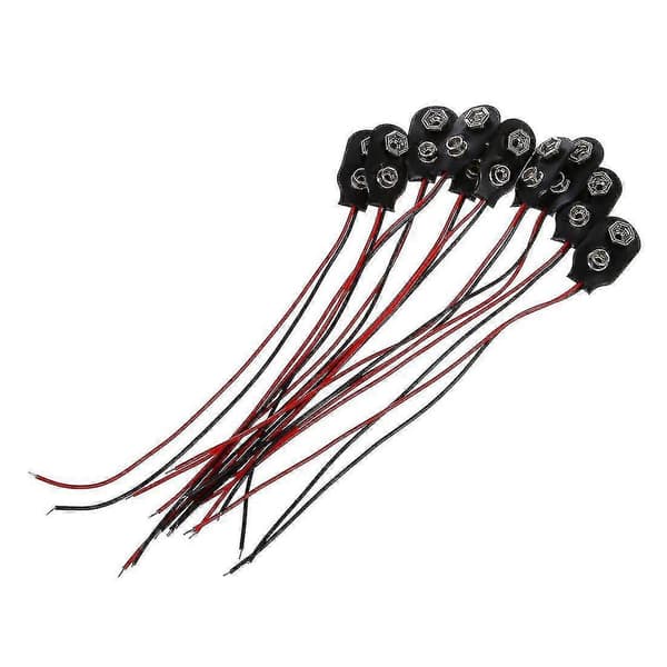 10 st Snap 9V (9 Volt) Batteriklipskontakt Typ I Svart med Kabel