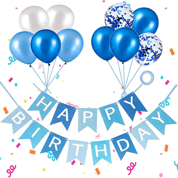 Gratulerer med dagen banner, Gratulerer med dagen bannere med blå lateksballonger/konfettiballonger, blå Gratulerer med dagen vimpler bannere for jenter gutter alle aldre