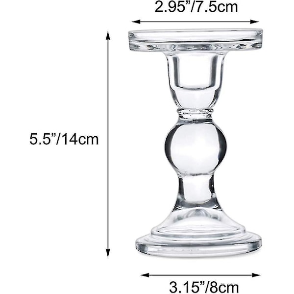 2024 Sett med 2 klare glasslysestaker, bryllupspillar lysestaker for 75 mm lys og avsmalning 6. juni 15