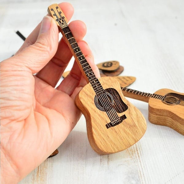 Akustisk gitarrplocklåda i trä, gitarrlåda för pick, gitarrplockhållare, present till gitarrspelare Akustisk gitarrplocklåda i trä med stativ