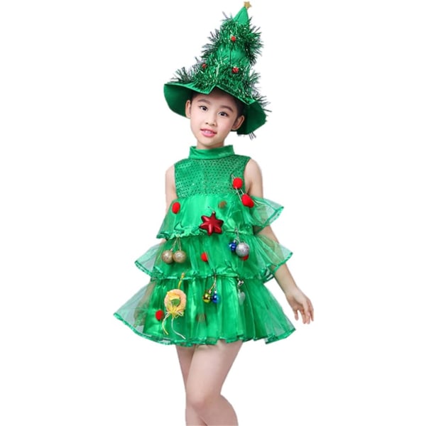 tjejers julgransklänning kostymer gröna tomtekostymer 100cm