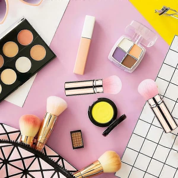 2-pack infällbar sminkborste, teleskopisk ansiktsborste, infällbar ansikts-kabuki Gold Pink