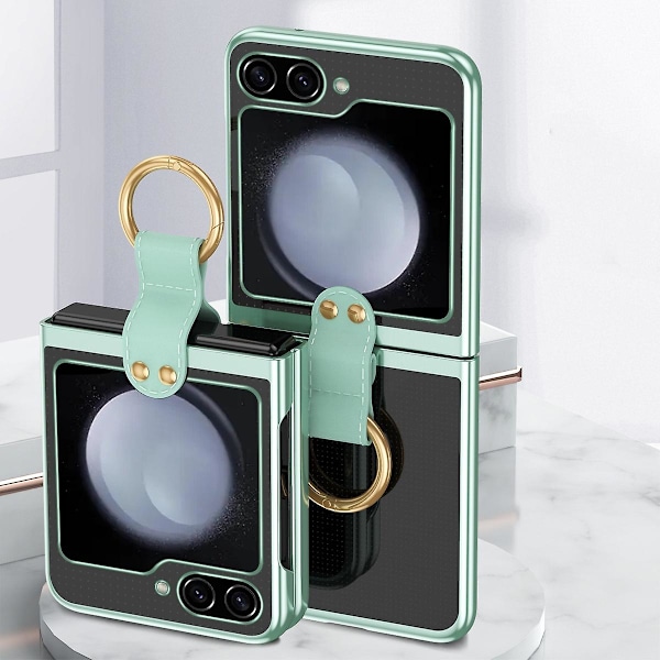 For Samsung Galaxy Z Flip 6 Forgyldt Klar Case med Ringholder, Slank Hård PC Anti-Drop Stødsikker Beskyttelsesetui green