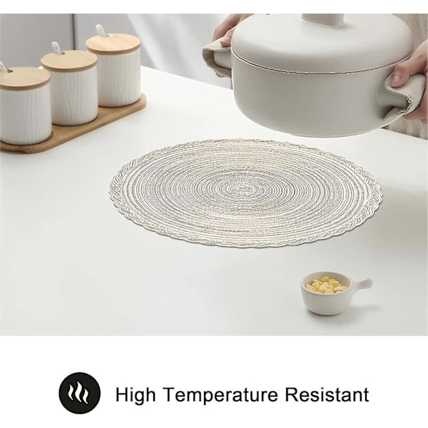38cm Vevd Rund 6 stk Plasseringsmatter Varmeisolasjon Sklisikker Vaskbar Plasseringsmatter For Hjem Bryllup Restaurant Sirkel Lvory Hvit ZD Q