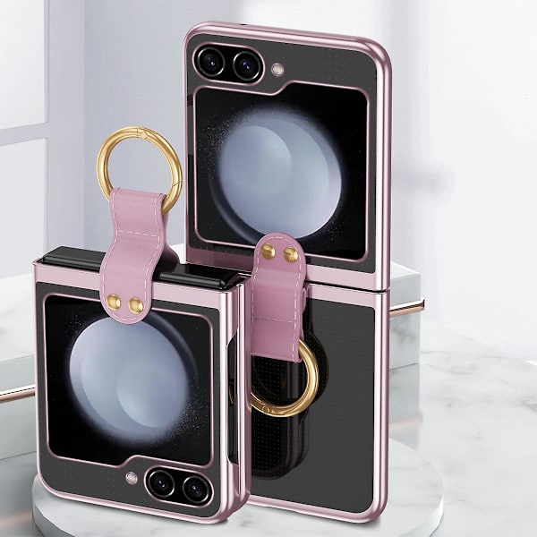 For Samsung Galaxy Z Flip 6 Forgyldt Klar Case med Ringholder, Slank Hård PC Anti-Drop Stødsikker Beskyttelsesetui rose gold