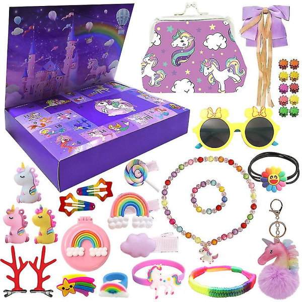 Jul Unicorn Girls Accessoarer 24 dagars nedräkning Adventskalender Leksaker Julöverraskningspresenter