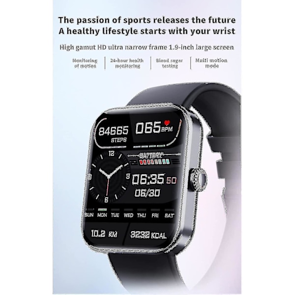 Bluetooth Fashion Smartwatch, F57l Blodsukkermåling Smartwatch, Non-invasiv Blodsukkertest Smart Watch F R black