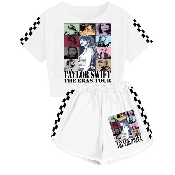 taylor swift T-shirt för män och kvinnor + shorts sportpyjamas set White 150cm