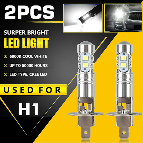 2pcs H1 Led Headlight Bulbs Conversion Kit High Low Beam Fog Light 100w 6000k