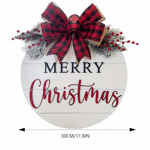 Julvälkomstkrans Dekorationer, God Jul Hängande Skylt för Framdörr, Konstgjord Flätad Julkrans a