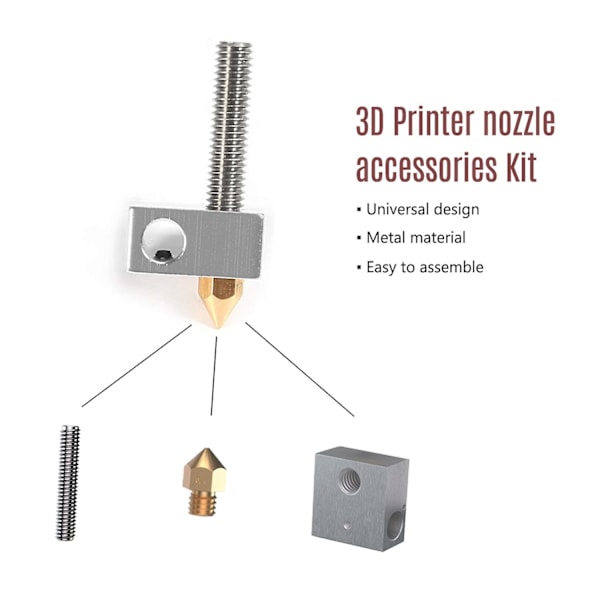 2 kpl/setti 0,4 mm messinki suutin ekstruusori painopää + lämmityselementtilohko Hotend + 1,75 mm kurkkuputket putket