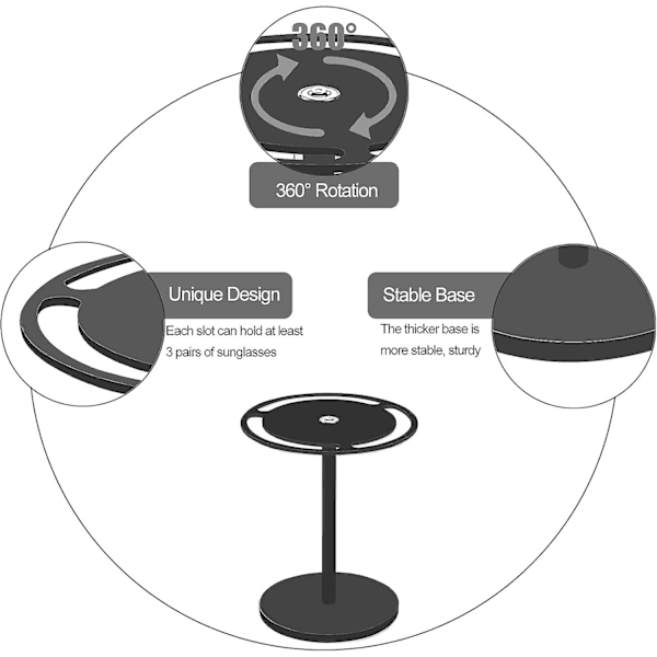 1/2 st Solglasögonhållare Stativ, Solglasögonförvaringsställ 360° Rotera Glasögon Display Akryl Solglasögonhållare Organiserare 2pcs black