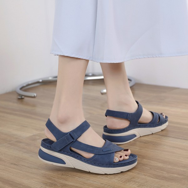 Lätta sandaler för casual , bekväma tjocka sulor med kardborresömmar, stora damskor Royal blue 37