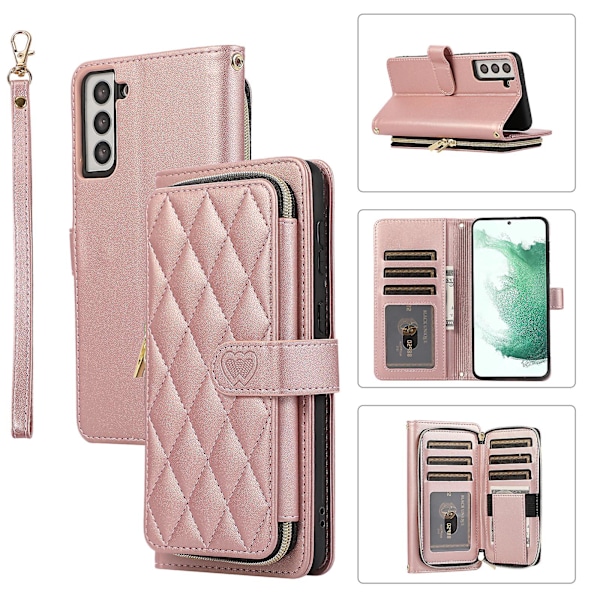 Premium Tegnebog til Samsung Galaxy S24 Magnetisk Flip Cover, RFID Blokering Beskyttende Telefonetui Kickstand Etui Med Kortlommer pink