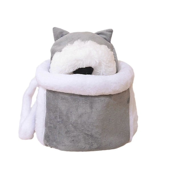 Varm Vinter Ryggsäck för Små Katter & Hundar, Plysch Resebur, Utomhus Hängande Bröstväska light grey m