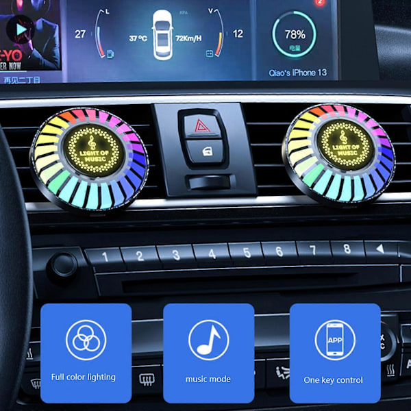 Värikäs rytmimusiikkivalaisin USB-latauksella Bluetooth-yhteensopiva auton lamppu