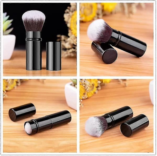 2-pack infällbar sminkborste, teleskopisk ansiktsborste, infällbar ansikts-kabuki Black